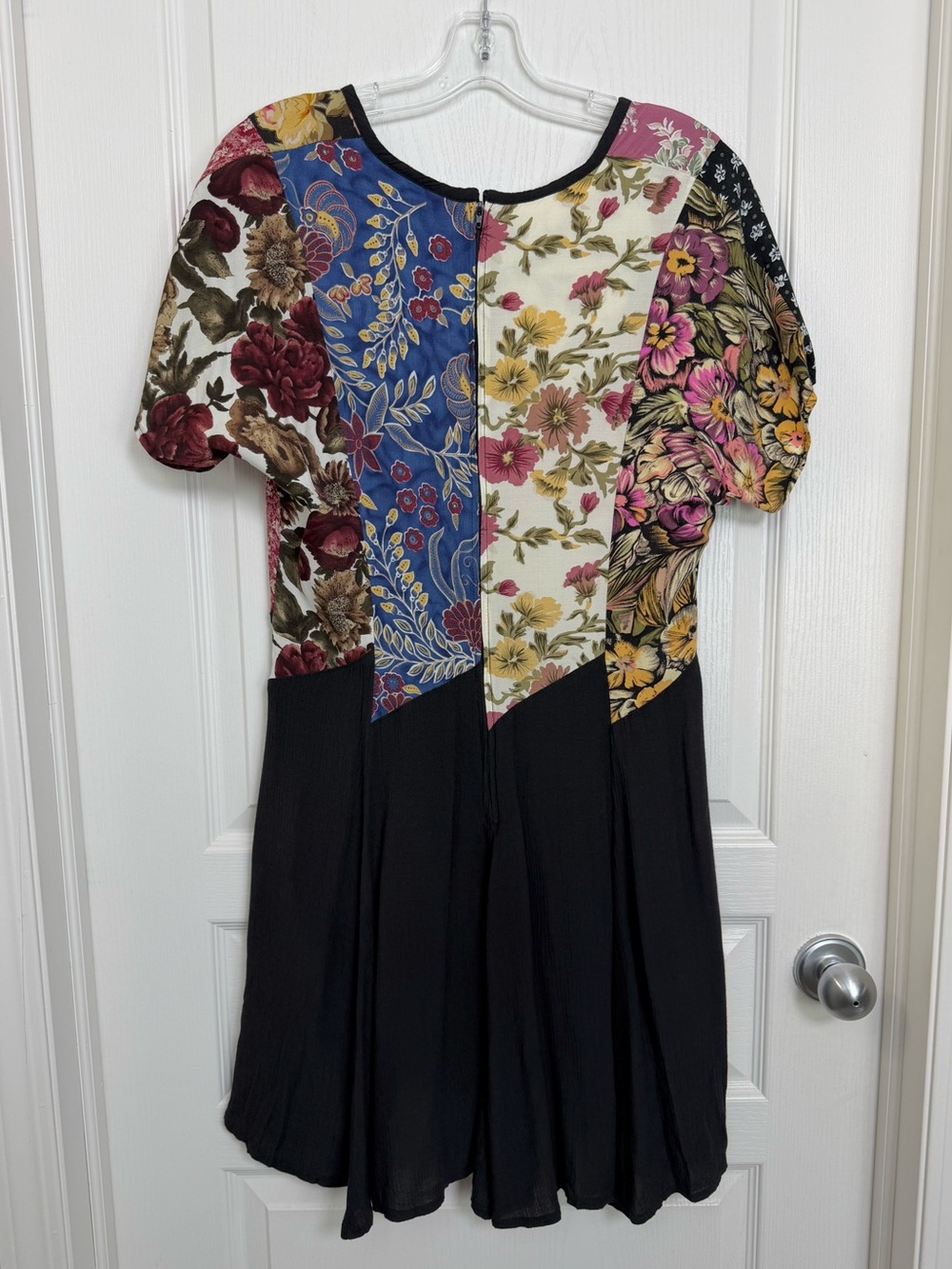 Vintage 90s Patchwork Floral Mini Skater Dress Size Medium Black Algo - Picture 2 of 8